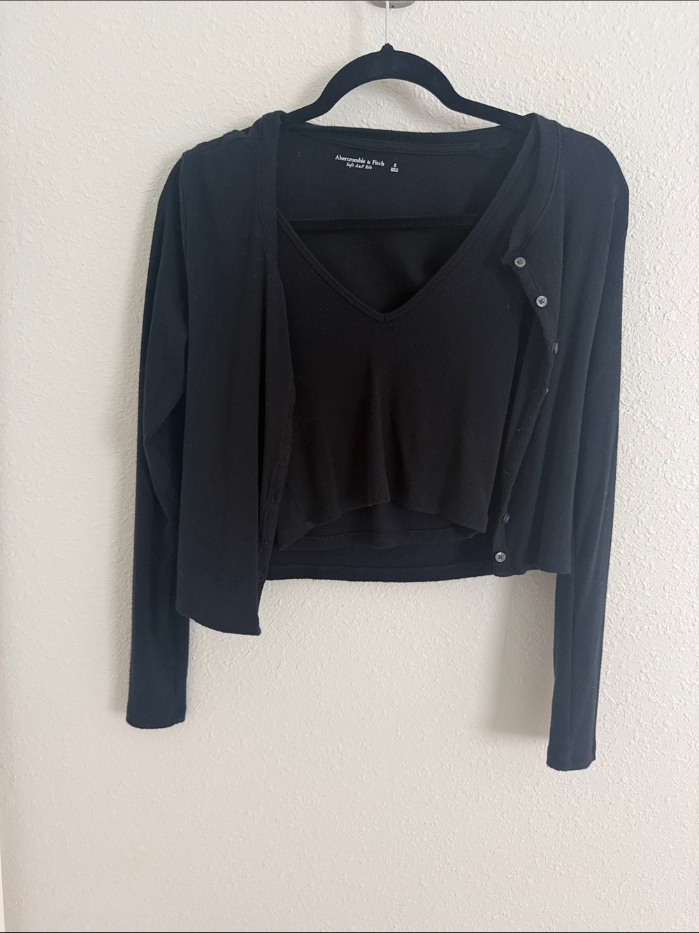 Abercrombie & Fitch Black V-Neck Cropped Camisole with Matching Cardigan Set